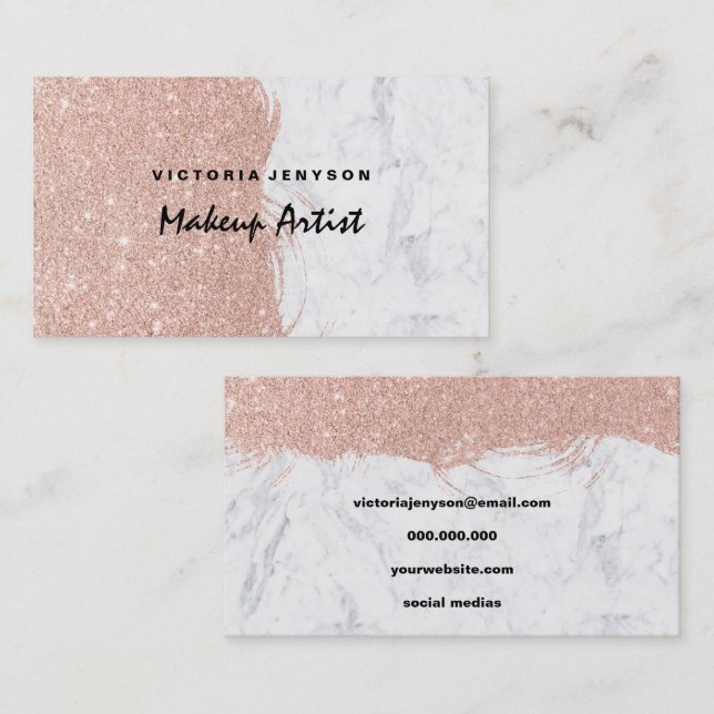 Modern faux glitter brushstrokes marble Makeup Business Card (Front/Back)