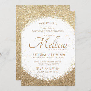Modern Faux Glitter Gold and White Birthday Invite