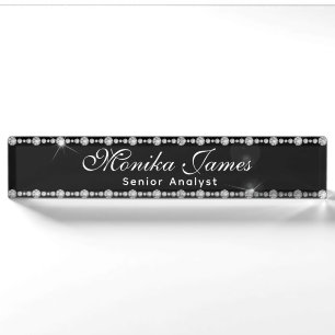 Modern Faux Glittery Royal Diamond Black Custom Nameplate