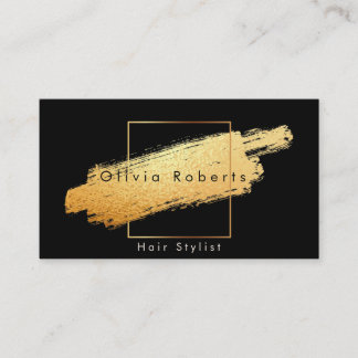 Modern Faux Gold Abstract brush black Business Card