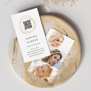 Modern Faux Gold Abstract QR Code Photo Portfolio Business Card
