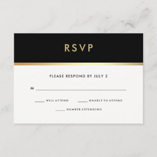 Modern Faux Gold and Black Bat Mitzvah RSVP Card