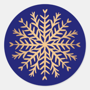 Modern Faux Gold and Blue Snowflake Christmas  Classic Round Sticker