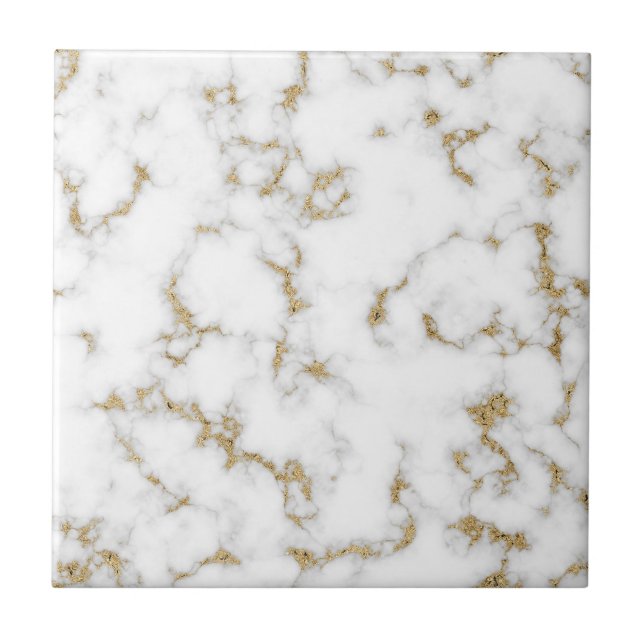 Modern faux gold and gray marble ceramic tile (Front)