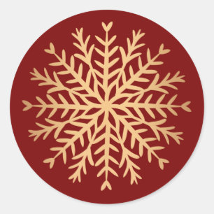 Modern Faux Gold and Red Snowflake Christmas Classic Round Sticker
