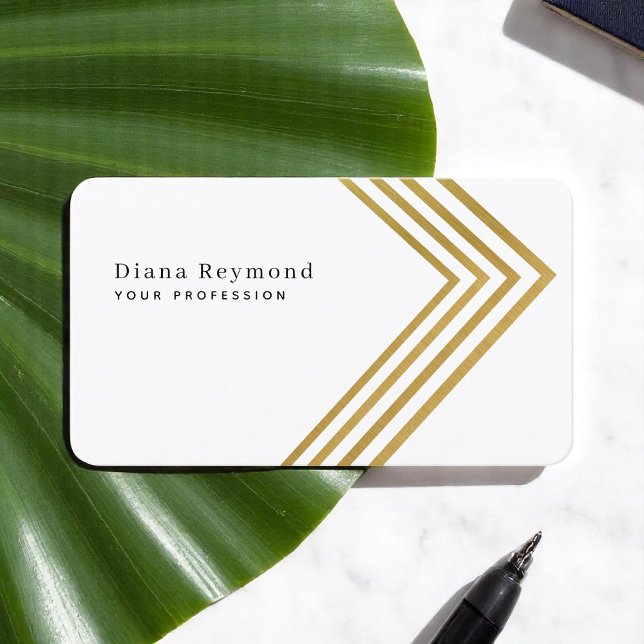 Modern Faux Gold Angle Stripes White Business Card (Creator Uploaded)