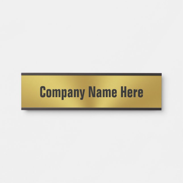 Modern Faux Gold Black Text Business Office Door Sign (Front)