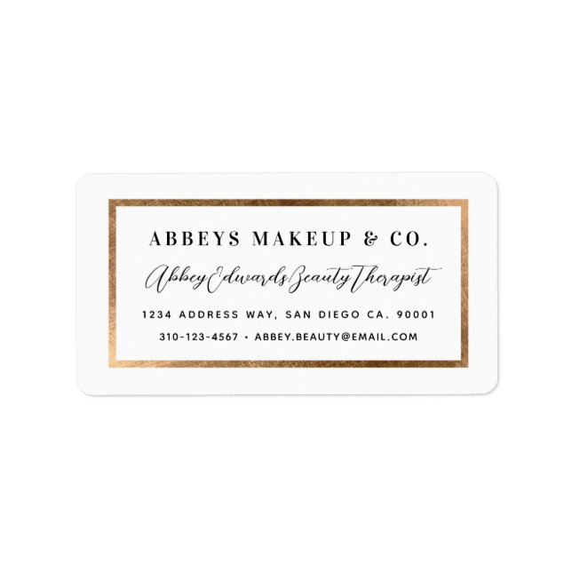 Modern Faux Gold Border Business Label Stickers (Front)