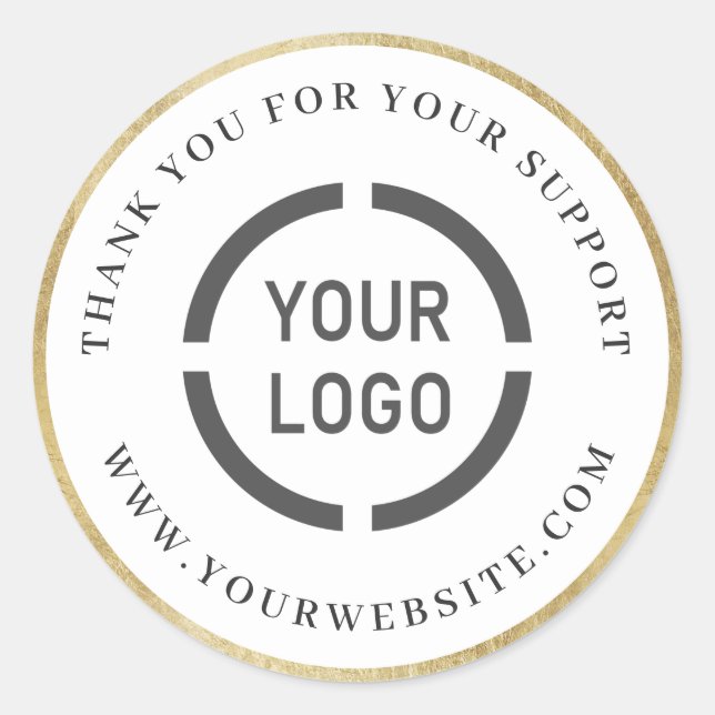 Modern faux gold border logo business thank you classic round sticker (Front)
