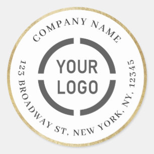 Modern faux gold border logo return address classic round sticker