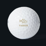 Modern Faux Gold Brush Script | Mrs Golf Balls<br><div class="desc">This stylish golf ball says "Mrs." in trendy faux gold script typography on a white background,  and also has a spot for your last name.</div>