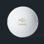 Modern Faux Gold Brush Script | Mrs Golf Balls<br><div class="desc">This stylish golf ball says "Mrs." in trendy faux gold script typography on a white background,  and also has a spot for your last name.</div>