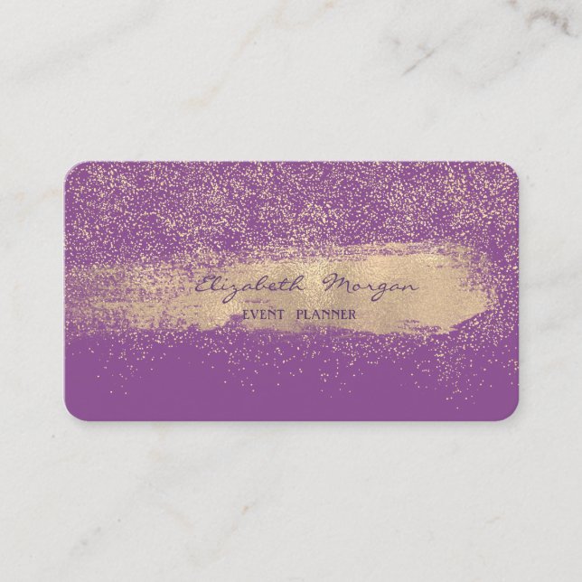 Modern Faux Gold Brush Stroke,Confetti Business Card (Front)