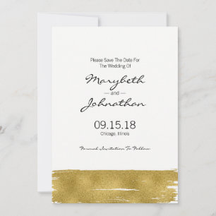 Modern Faux Gold Brushstroke Save The Date Card
