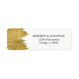 Modern Faux Gold Brushstroke Wedding Address Label Return Address Label