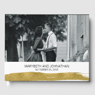 Modern Faux Gold Brushstroke Wedding Guest Book