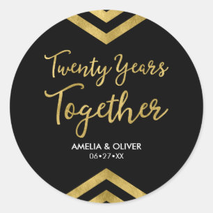 Modern Faux Gold Chevron 20th Anniversary Party Classic Round Sticker