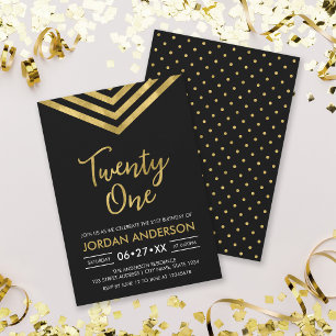 Modern Faux Gold Chevron 21st Birthday Party Invitation