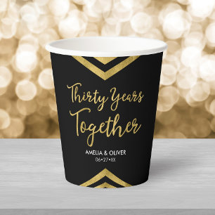 Modern Faux Gold Chevron 30th Anniversary Party Paper Cups