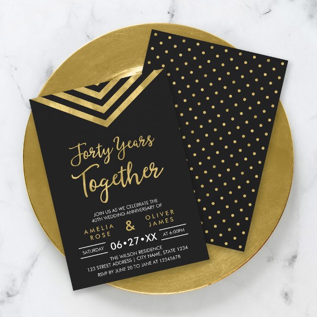 Modern Faux Gold Chevron 40th Anniversary Party Invitation (Creator Uploaded)