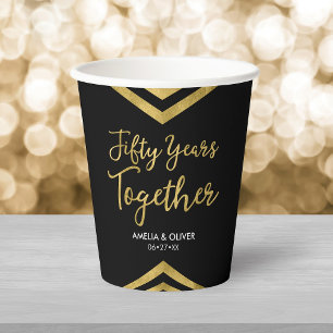 Modern Faux Gold Chevron 50th Anniversary Party Paper Cups