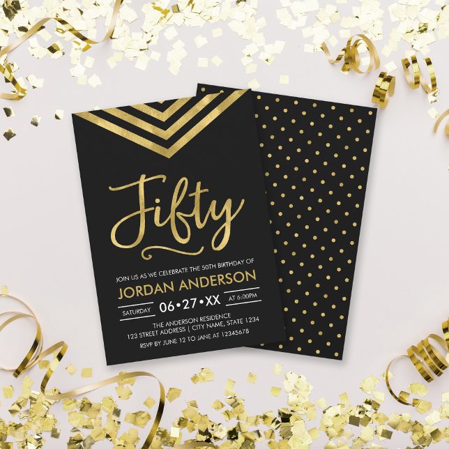 Modern Faux Gold Chevron 50th Birthday Party Invitation (Creator Uploaded)