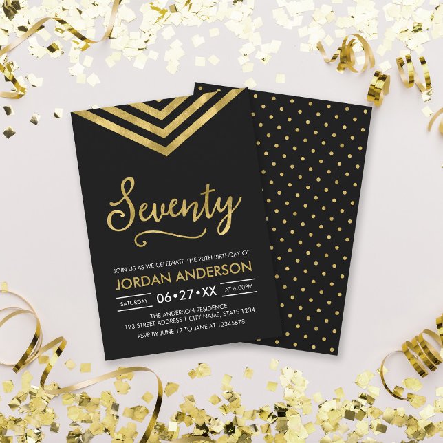 Modern Faux Gold Chevron 70th Birthday Party Invitation (Creator Uploaded)