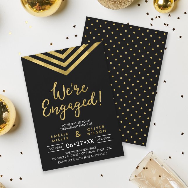 Modern Faux Gold Chevron Engagement Party Invitation (Creator Uploaded)