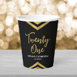 Modern Faux Gold Chevron Geometric 21st Birthday Paper Cups<br><div class="desc">These modern paper cups feature an elegant geometric chevron design and the word "Twenty One" in faux gold foil against a black background; perfect for a 21st Birthday Party. Personalise it by replacing the placeholder text with your own information. For more options such as to change the font and it's...</div>