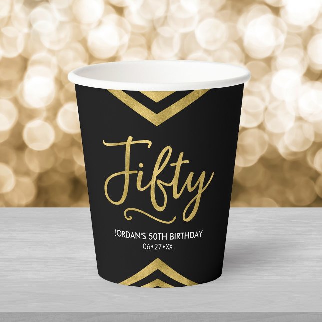 Modern Faux Gold Chevron Geometric 50th Birthday Paper Cups (Creator Uploaded)