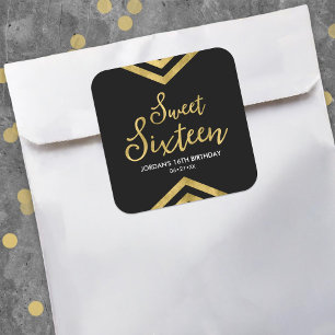Modern Faux Gold Chevron Geometric Sweet 16 Square Sticker