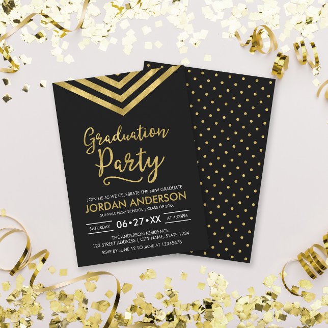 Modern Faux Gold Chevron Graduation Party Invitation (Creator Uploaded)