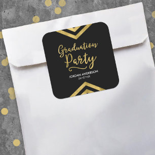 Modern Faux Gold Chevron Graduation Party Square Sticker