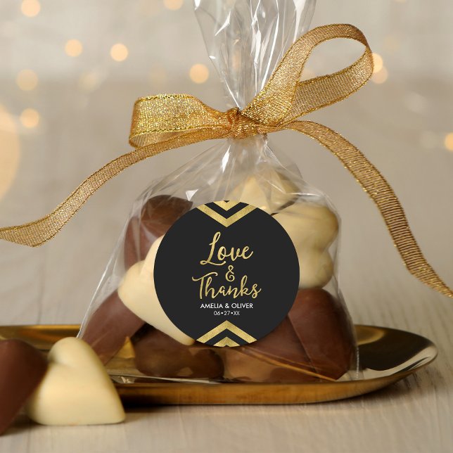 Modern Faux Gold Chevron Love and Thanks Classic Round Sticker (Creator Uploaded)