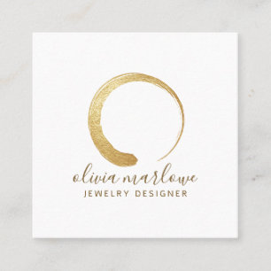 Modern Faux Gold Circle Logo Jewellery Designer Square Business Card