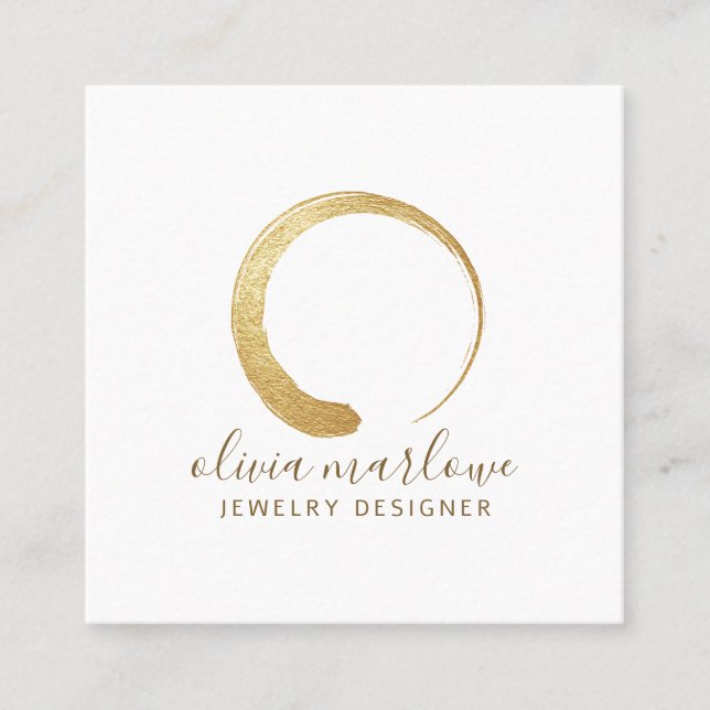 Modern Faux Gold Circle Logo Jewellery Designer Square Business Card (Front)