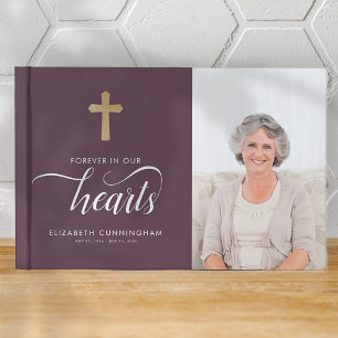Modern Faux Gold Cross Memorial Funeral Guest Book