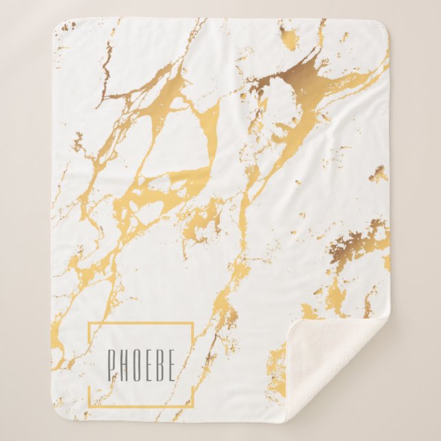 Modern Faux Gold Effect Pattern Sherpa Blanket (Front)