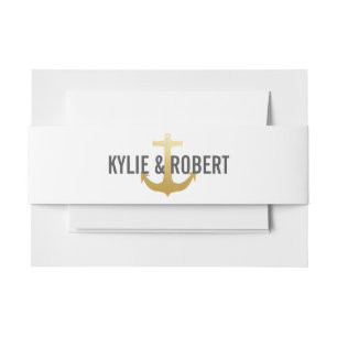 Modern Faux Gold Foil Anchor Nautical Wedding Invitation Belly Band