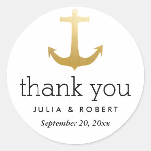 Modern Faux Gold Foil Anchor Wedding Thank You Classic Round Sticker