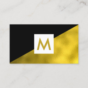 Modern Faux Gold Foil Black Monogram Business Card