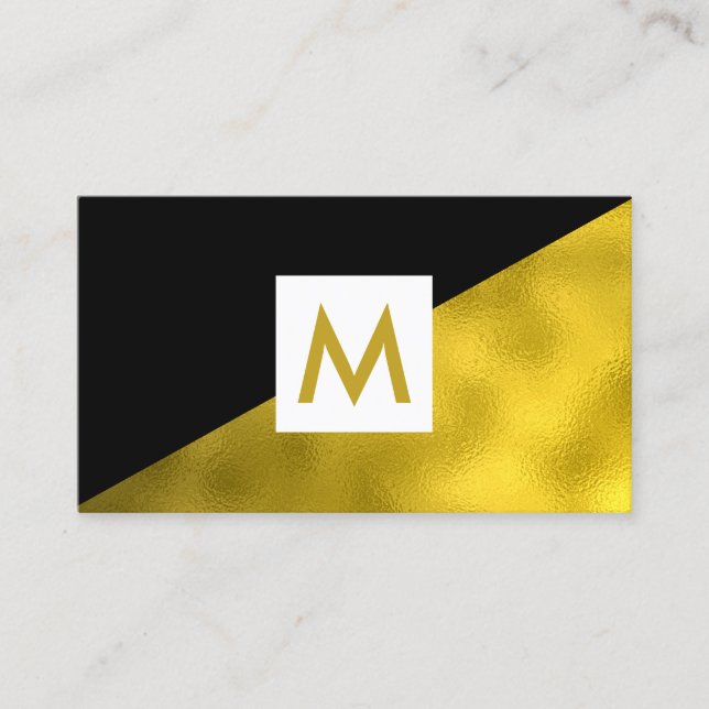 Modern Faux Gold Foil Black Monogram Business Card (Front)