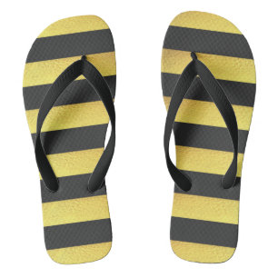 Modern Faux Gold Foil Black Stripes Thongs