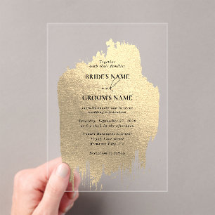Modern Faux Gold Foil Clear Wedding Acrylic Invitations