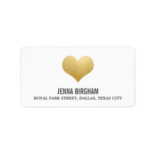 Modern Faux Gold Foil Cute Heart Wedding Label