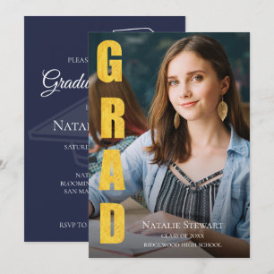 Modern Faux Gold Foil GRAD Photo Graduation Invitation
