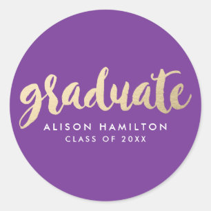 Modern Faux Gold Foil Graduation Classic Round Sticker