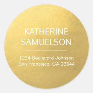 Modern Faux Gold Foil Name & Return Address Classic Round Sticker