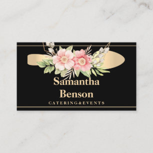 Modern Faux Gold Foil Spoon Catering Logo Black Business Card