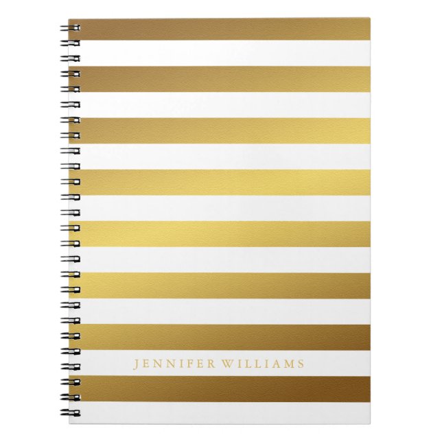 Modern Faux Gold Foil Stripes Pattern Notebook (Front)
